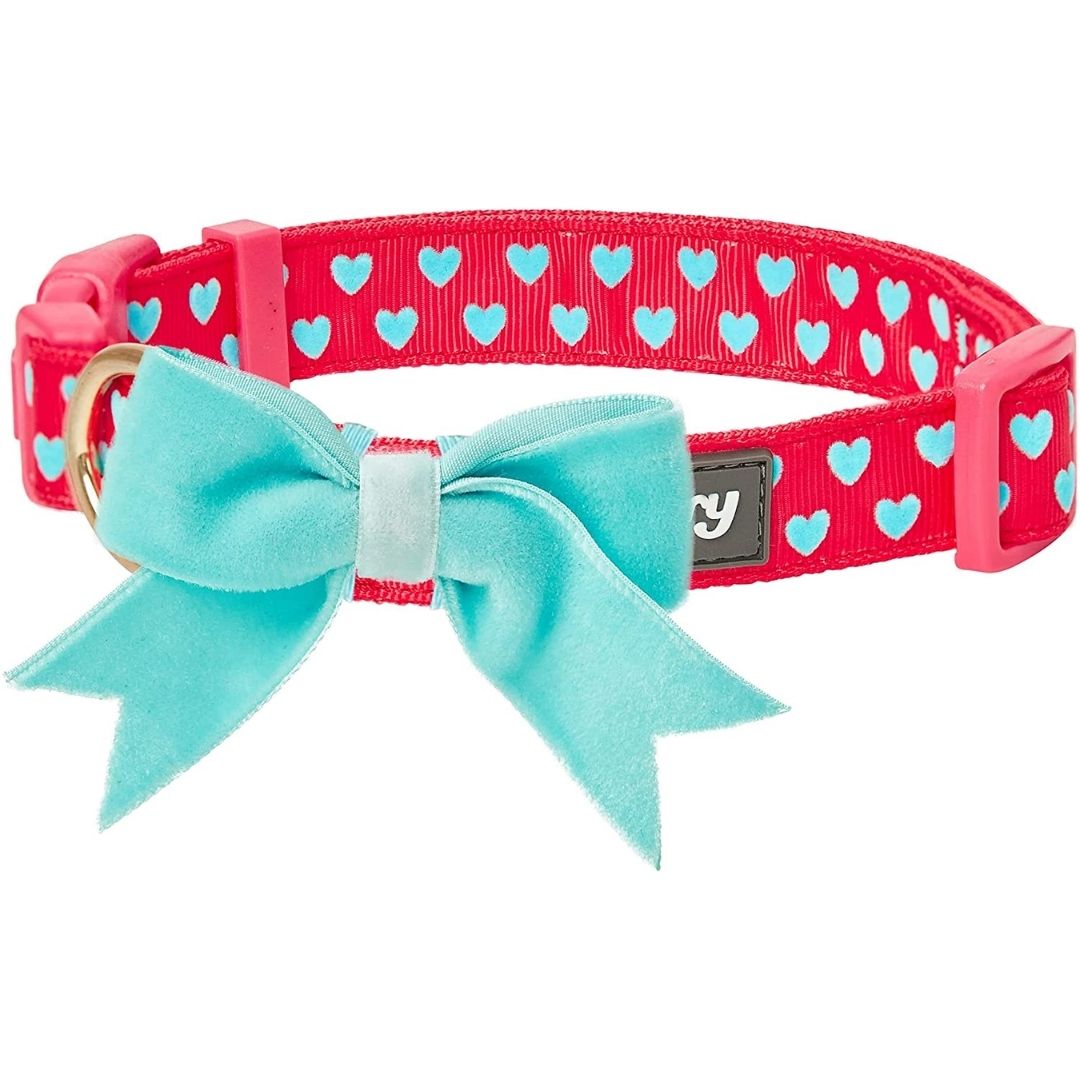 Blueberry Pet Red with Teal Hearts Dog Collar