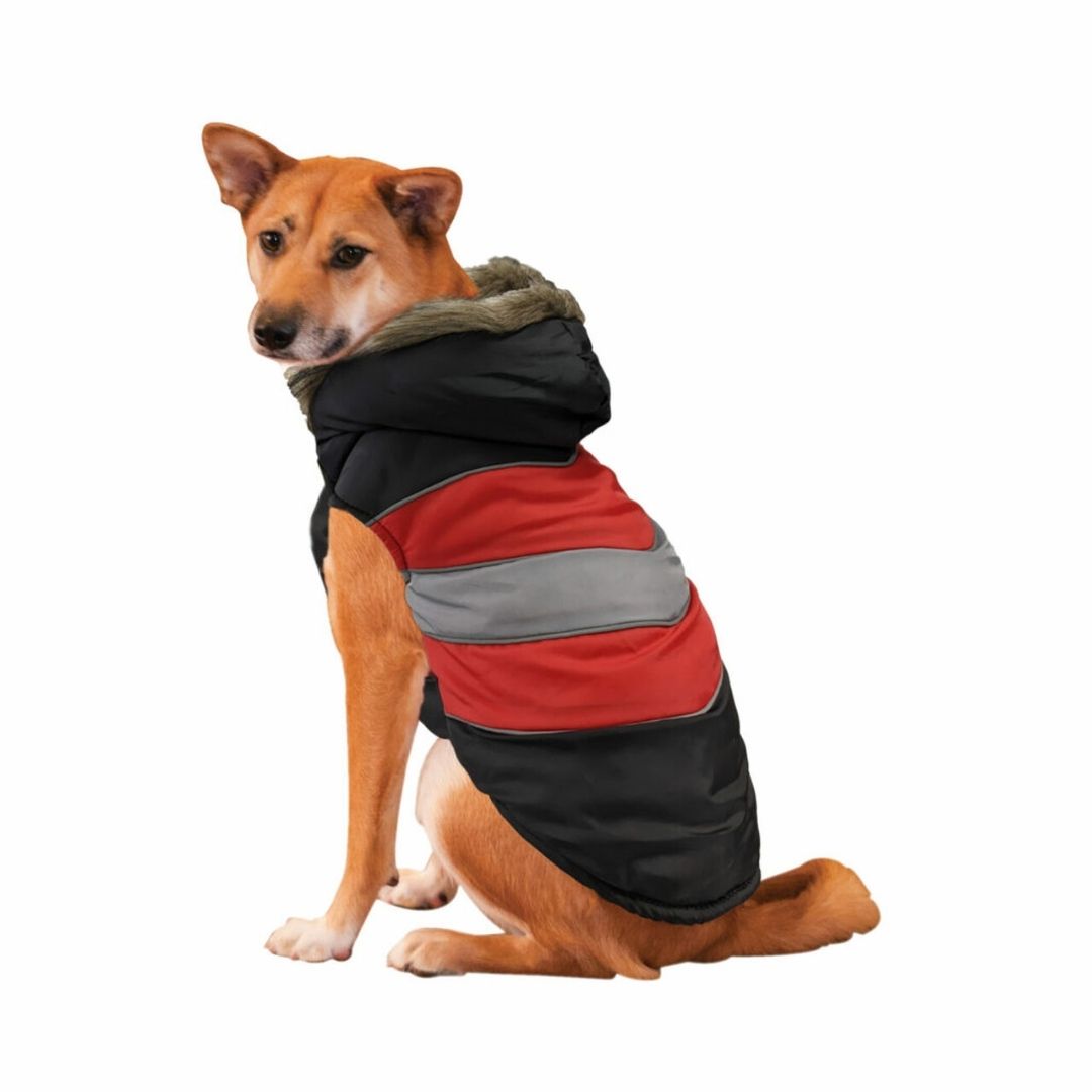 Ethical Pet Diagonal Stripe Puffy Red Dog Coat
