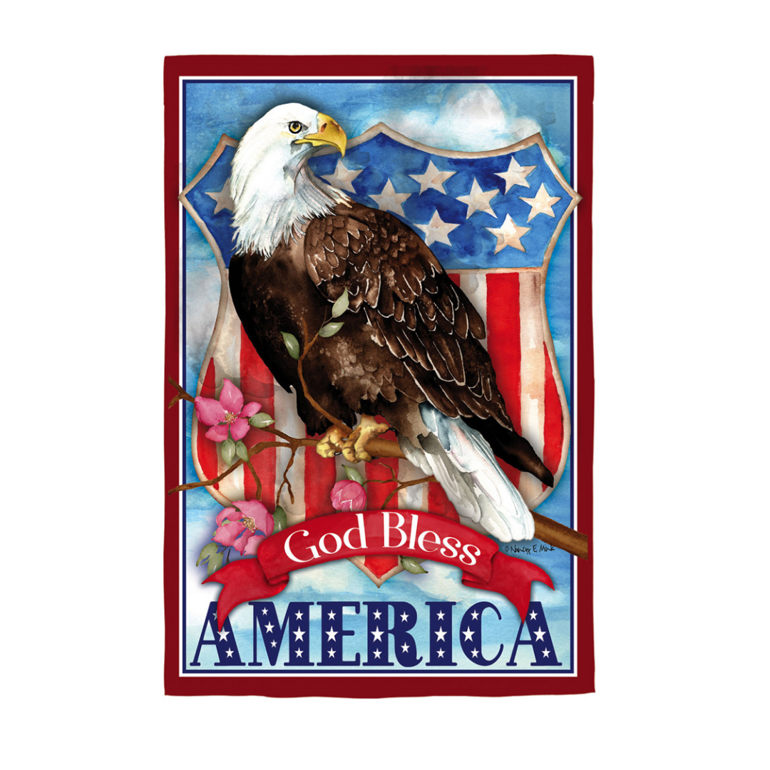 Evergreen God Bless America Eagle Suede Flag
