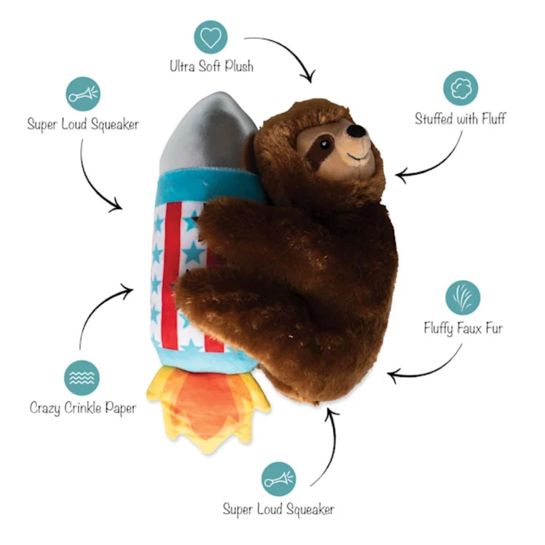 Rocket Sloth Plush Dog Toy