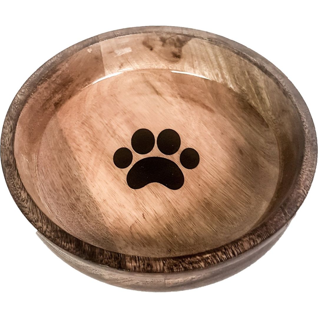 Advance Pet Product - Round Wooden PawPrint Dog Bowl
