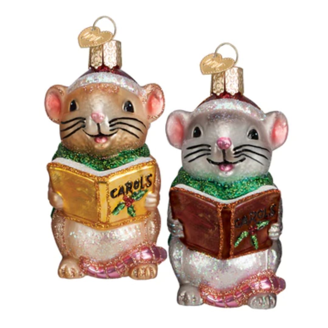 Old World Christmas Caroling Mouse Ornament (GREY)