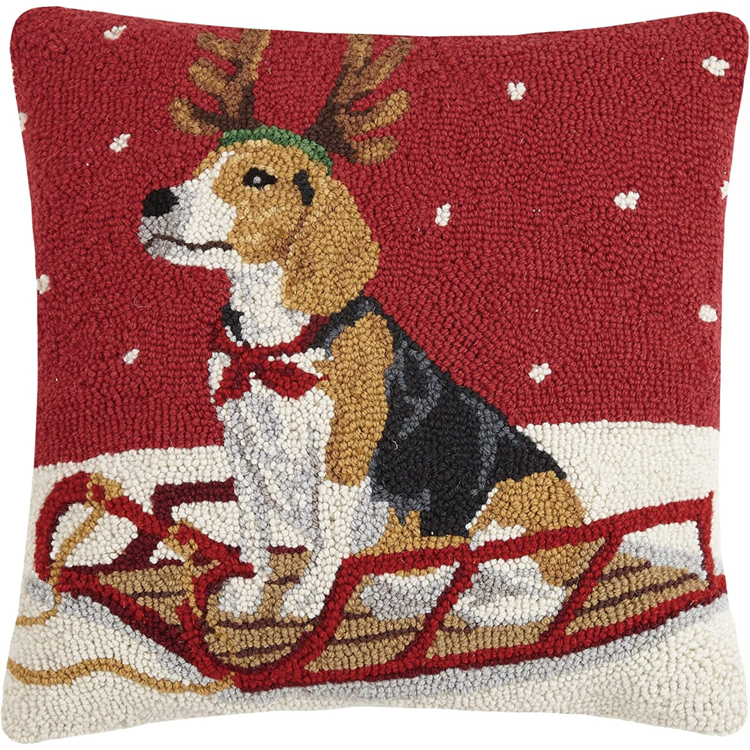 Peking Handicraft Beagle on a Sleigh Hook Pillow