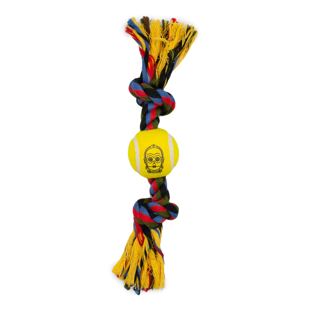 BuckleDown - Dog Toy Tennis Ball Rope C3-PO Star Wars Face