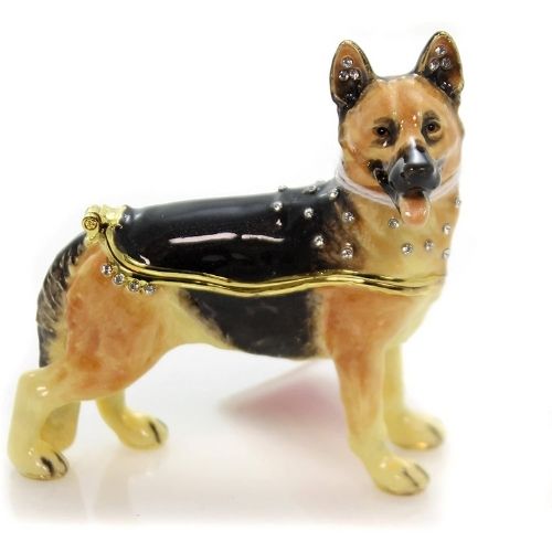 Pal German Shepherd Hinged Trinket / Jewelry Box - Pewter Bejeweled Kingspoint
